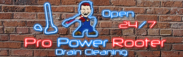 189 x 600 Pro Power Red Blue Logo Drain Cleaning Cropped Brick Background Outline only Open 24 7 copy